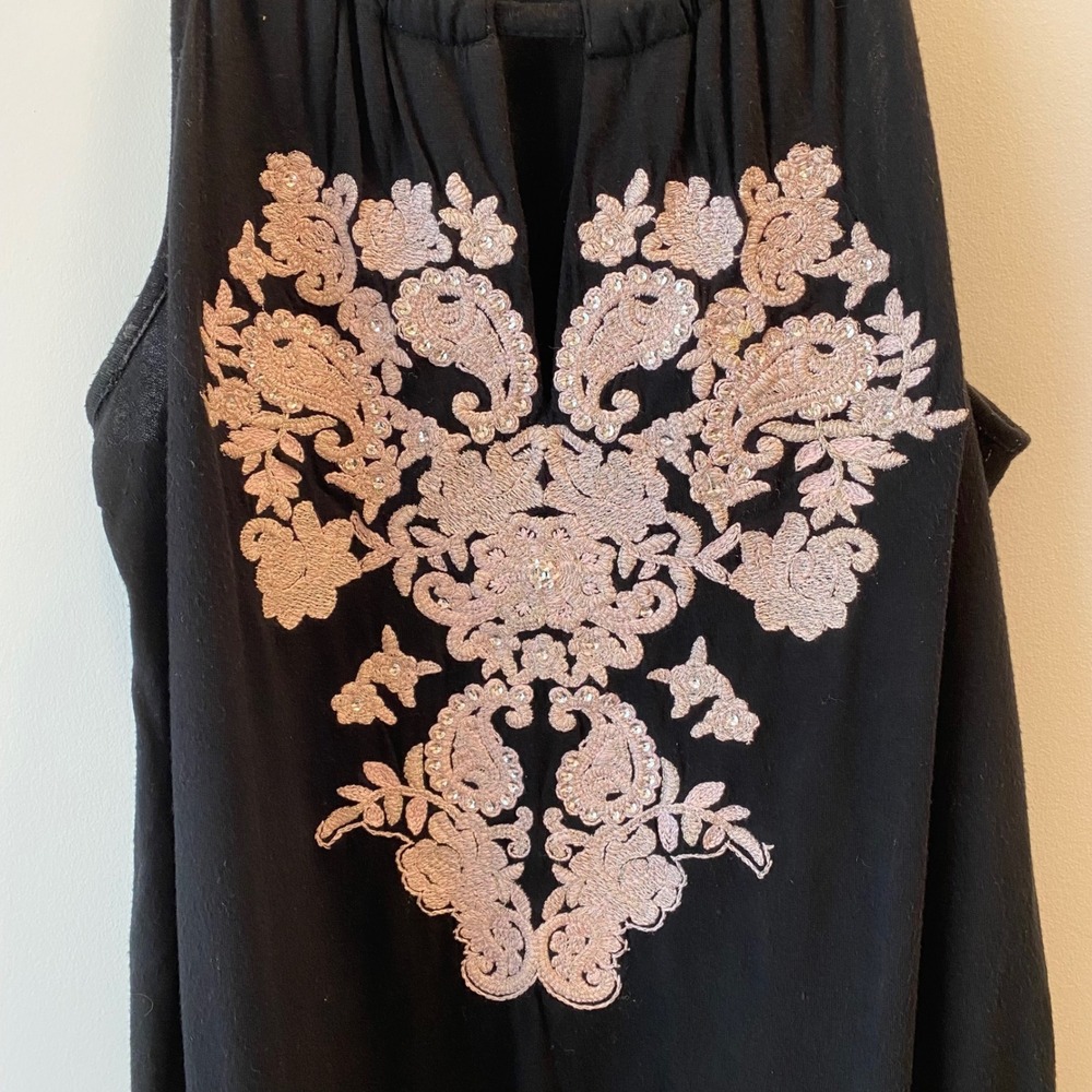 INC Tank Top Womens M Black Pink Embroidered Halter Blouson Sequin Medallion - Picture 3 of 7